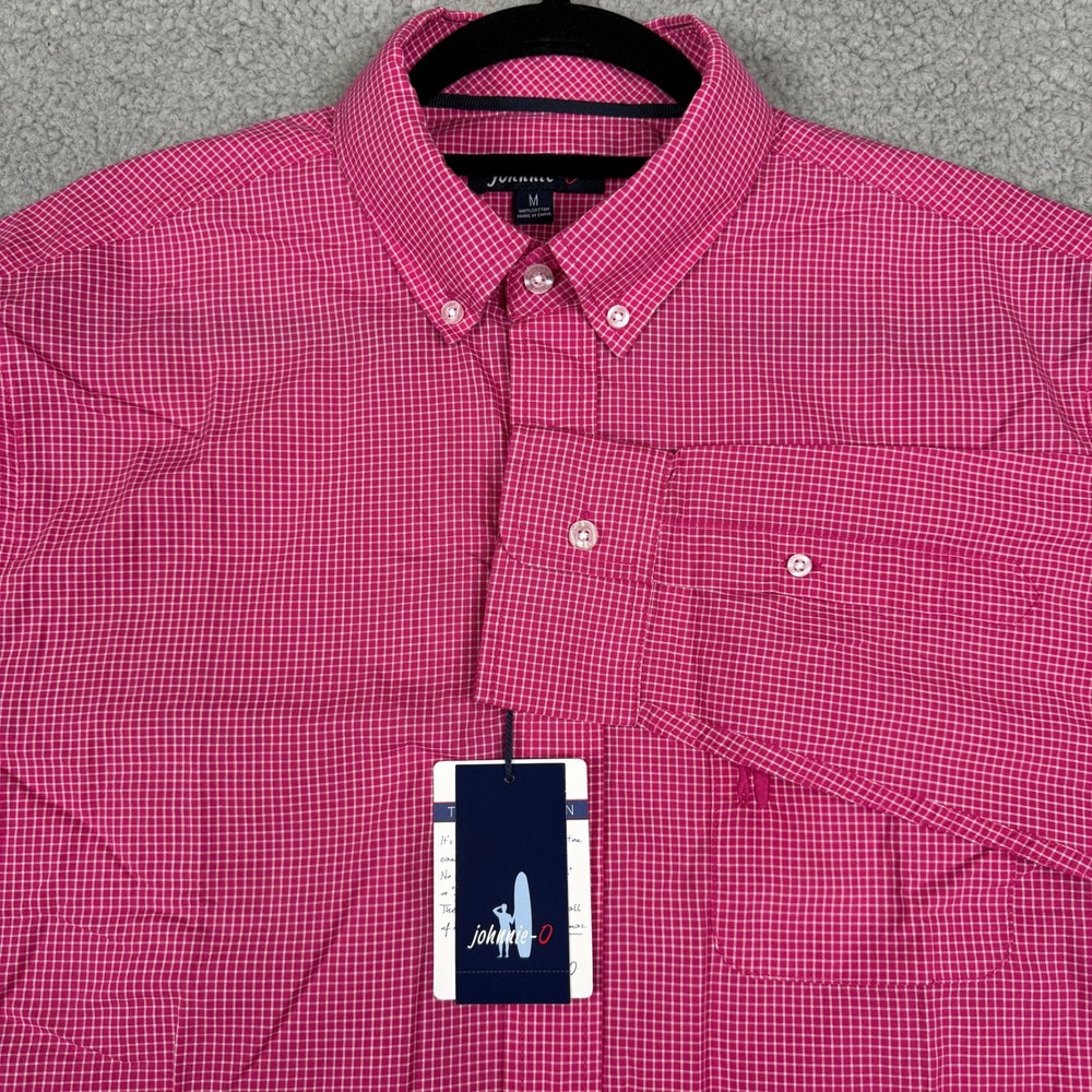 Johnnie O Mens Pink Gingham Button Down Shirt Tween‎ Button M